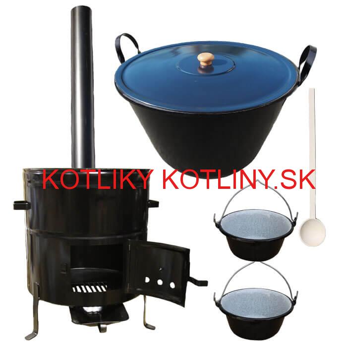 Zabíjačkový smaltovaný kotol 50 L + kovová kotlina 50 cm + 2 servírovacie kotlíky