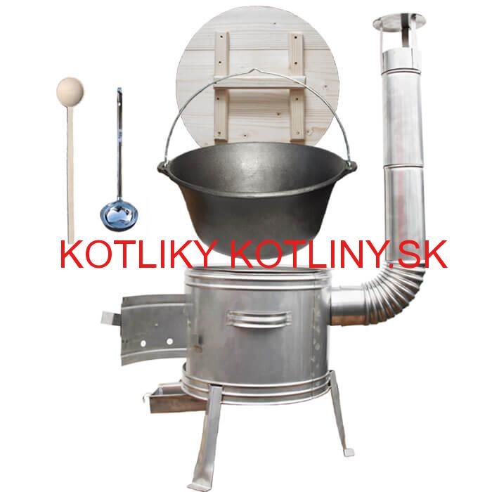 Liatinový kotlík 22 L ( 0,8 cm) + nerezová kotlina 45 cm + vareška a naberačka TOPLUX