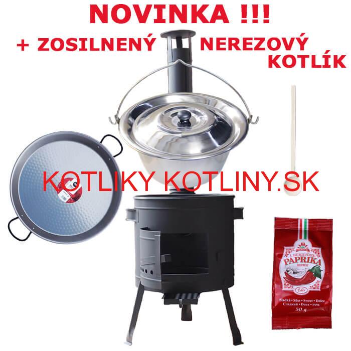 Zosilnený nerezový kotlík 15 L (0,8 mm) + Paella oceľová panvica + nízka žiaruvzdorná kotlina 36 cm PLUS 600