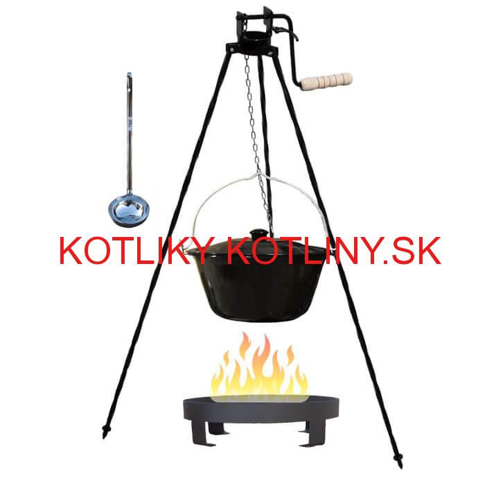 Smaltovaný kotlík 16 L (1,2 mm) + Ohnisko + stojan s kladkou VAR