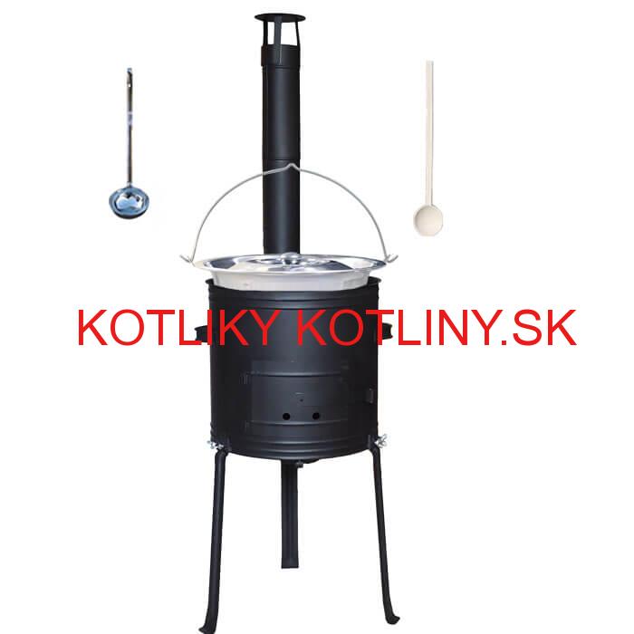 Antikorový kotlík 14 L (0,8 mm) + kovová kotlina s vysokými nožičkami 36 cm + vareška a naberačka