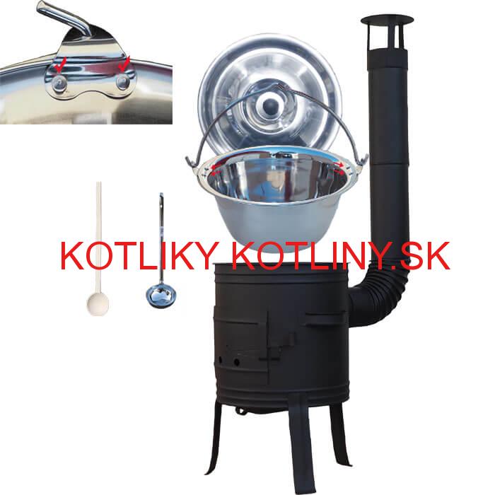 Antikorový kotlík 10 L (0,8 mm) s nitmi + nízka žiaruvzdorná kotlina 33 cm PLUS 700 + vareška a naberačka