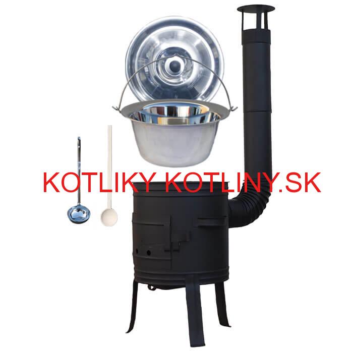 Antikorový kotlík 10 L (1,2 mm) + nízka žiaruvzdorná kotlina 33 cm PLUS 700 + vareška a naberačka