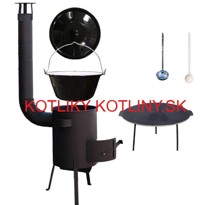 Smaltovaný kotlík 20 L + Liatinová panvica 45 cm + žiaruvzdorná kotlina 42 PLUS 600 s roštom na popol 4 mm