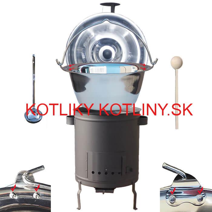 Nerezový kotlík 15 L (0,8 mm) zosilnený s nitmi + hrubostenná (1,5 mm) žiaruvzdorná kotlina 36 PLUS 600