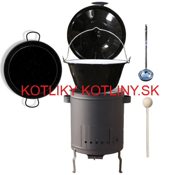 Smaltovaný kotlík 13 L (1,2 mm) + Paella panvica 38 cm + hrubostenná (1,5 mm) žiaruvzdorná kotlina (1,5 mm) 36 PLUS 600