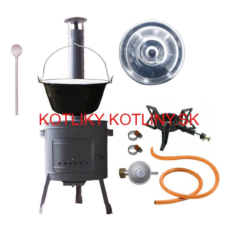 Smaltovaný kotlík (1,2 mm) 25 L + liatinový horák 5,5 kW + nízka kotlina 42 PLUS 600 + nerezová pokrievka INOX