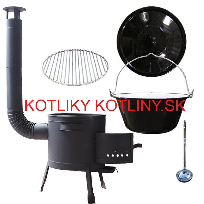 Smaltovaný kotlík 20 L + Nerezový rošt 45 cm + nízka žiaruvzdorná kotlina 42 cm PLUS 600