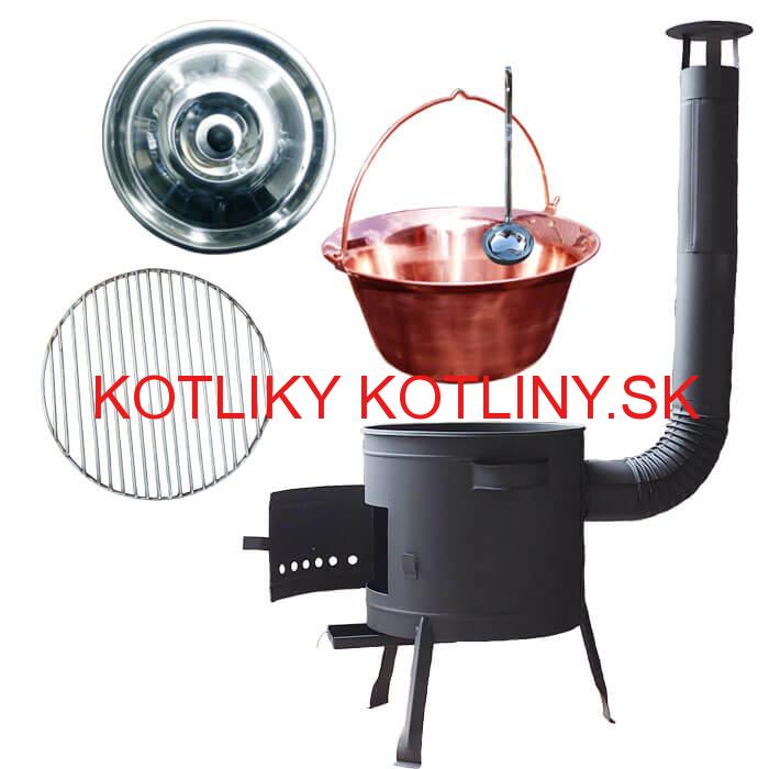 Medený kotlík 20 L (1,2 mm) + Nerezový rošt 45 cm + nízka žiaruvzdorná kotlina 42 cm PLUS 600