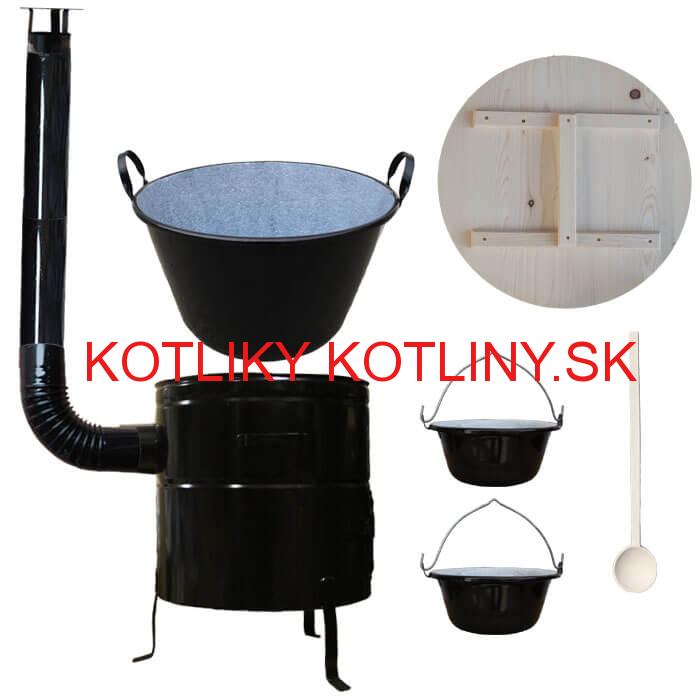 Zabíjačkový smaltovaný kotol 100 L + kovová kotlina 60 cm + 2 servírovacie kotlíky