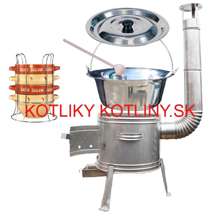 Nerezový kotlík 22 L (0,8 mm) INOX + misky na guláš 4 ks + nerezová kotlina 42 cm TOPLUX