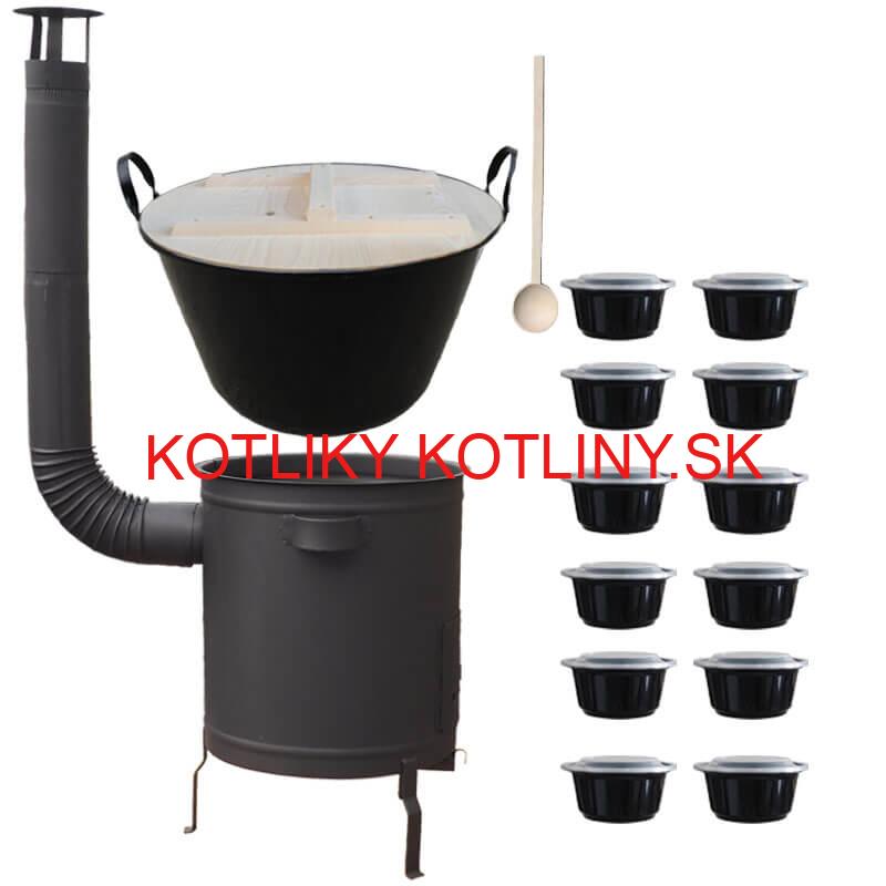 Smaltovaný kotol 100 L + hrubostenná kotlina 60 cm (1,5 mm) STRONG PLUS 600 + misky 12 ks