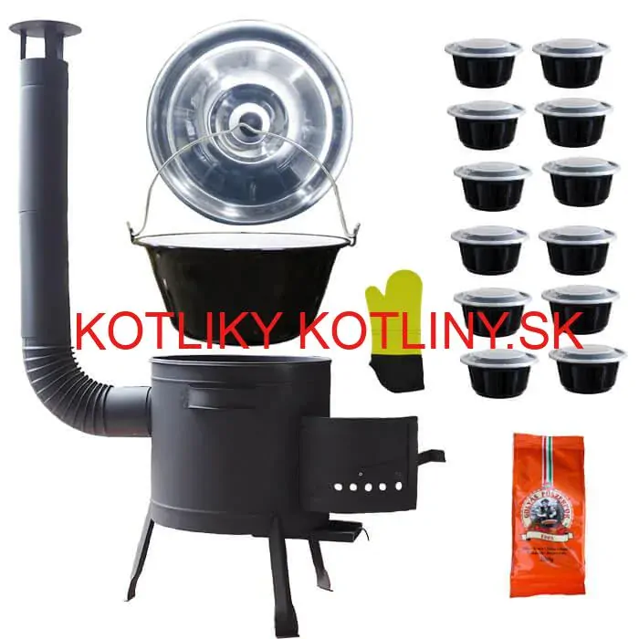 Smaltovaný kotlík 22 L (1,2 mm) + misky 12 ks + nízka žiaruvzdorná kotlina (1,0 mm) 42 PLUS 600