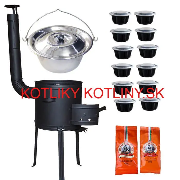 Nerezový kotlík 22 L (0,8 mm) INOX + žiaruvzdorná kotlina 42 cm Plus 700 + misky 12 ks + 2 x korenie na guláš 100 g