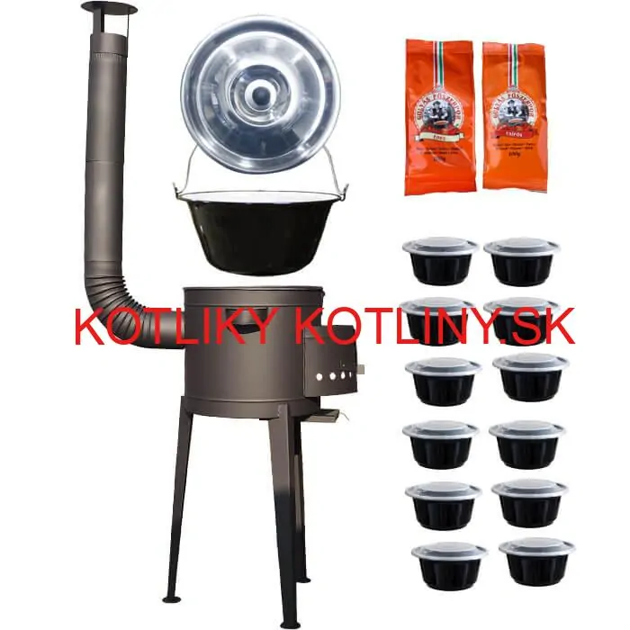 Smaltovaný kotlík 22 L (1,2 mm) + vysoká žiaruvzdorná kotlina 42 cm PLUS 600 + misky 12 ks + 2 x korenie na guláš 100 g