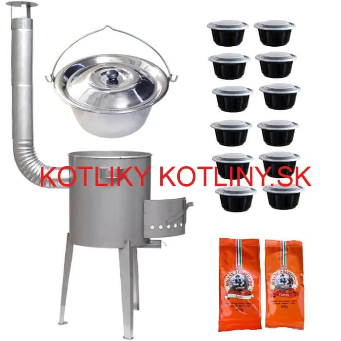 Nerezový kotlík 22 L (0,8 mm) INOX + nerezová kotlina 42 cm LUXUS + misky 12 ks + 2 x korenie na guláš 100 g