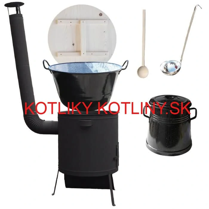Smaltovaný kotol 100 L + žiaruvzdorná kotlina 42 PLUS 600 4 MM + Nádoba na masť 10 L