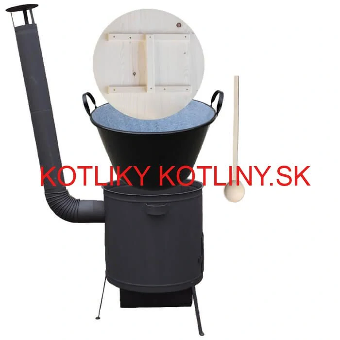 Zabíjačkový smaltovaný kotol 100 L, žiaruvzdorná kotlina 42 PLUS 600 4 MM, drevená pokrievka + vareška