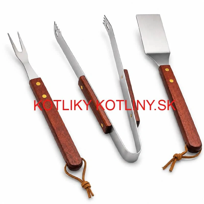 Grilovacie náradie BBQ – súprava 3 ks, nerez a drevo, 33 cm