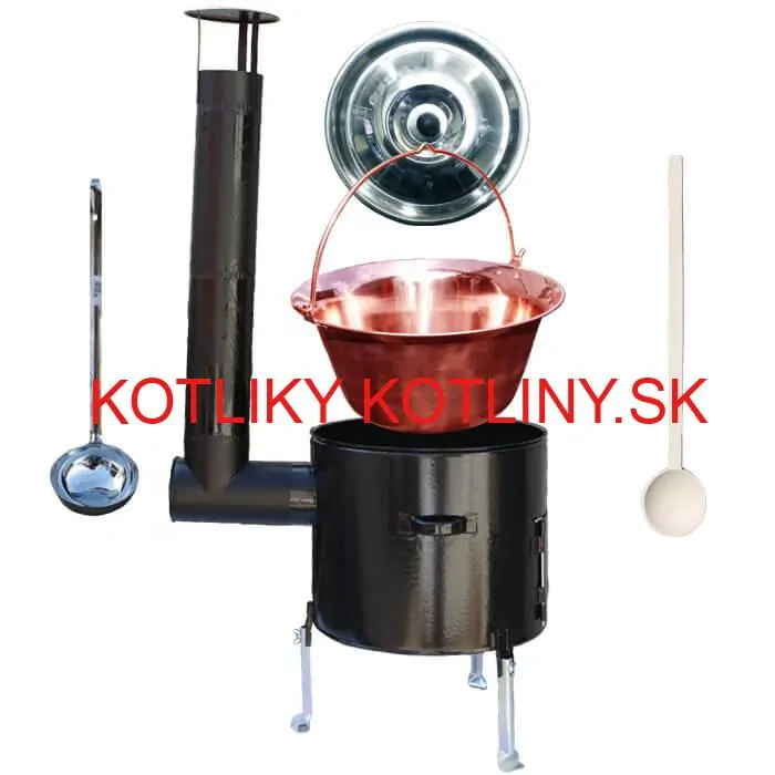 Medený kotlik 30 L (1,2 mm) + smaltovaná kotlina 45 cm + vareška a naberačka Easy party