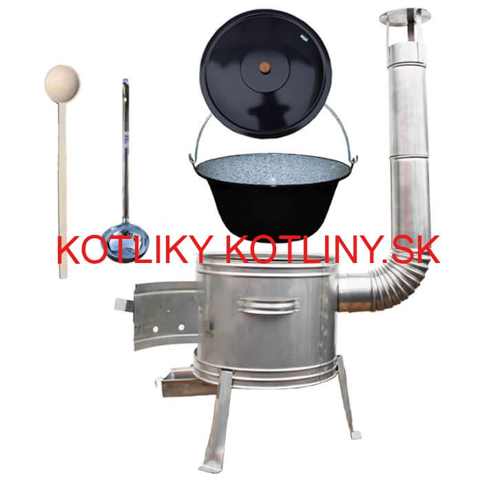 Smaltovaný kotlík 10 L (1,2 mm) + nerezová kotlina 31 cm + vareška a naberačka TOPLUX