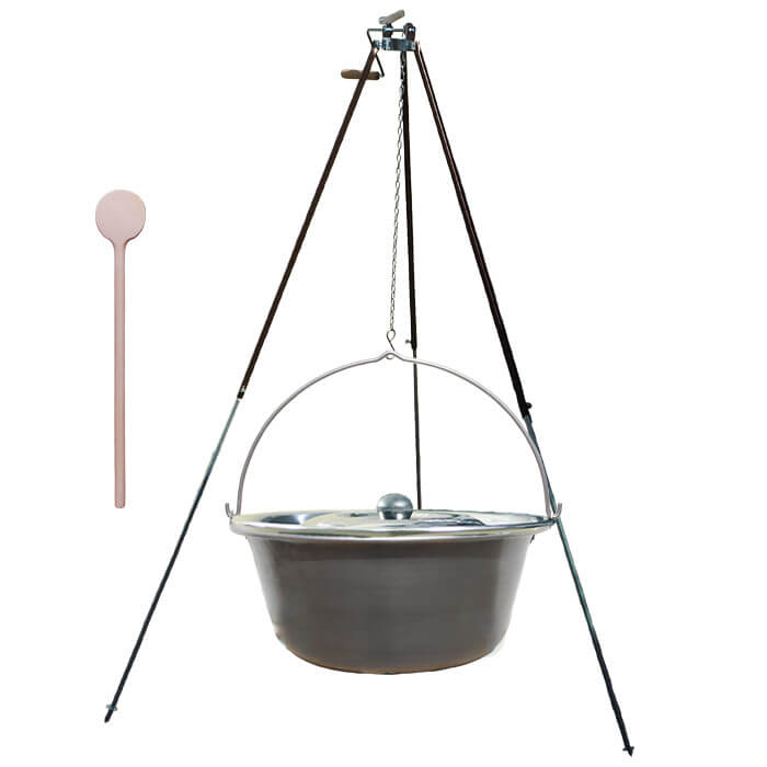 Nerezový kotlík 30 L (1,5 mm) + teleskopická trojnožka s poistnou kladkou + pokrievka