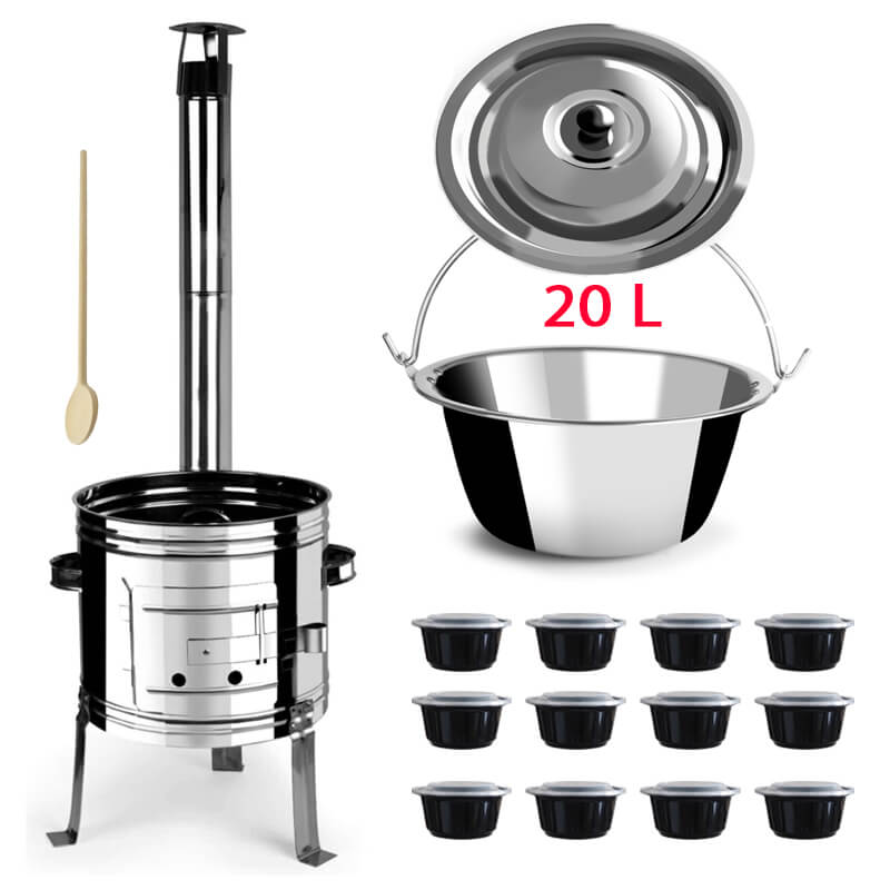 Nerezový kotlík 20 L (1,2 mm) + Nerezová kotlina 42 INOX + vareška + misky 12 ks