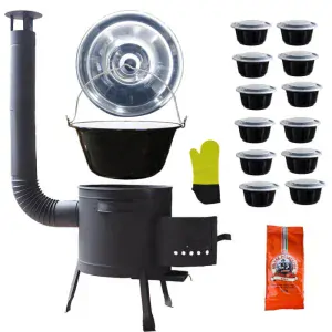 Smaltovaný kotlík 22 L (1,2 mm) + misky 12 ks + nízka žiaruvzdorná kotlina (1,5 mm) 42 PLUS 600