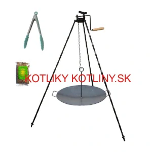Grilovacia súprava CLASSIC STEEL PRO: Trojnožka 1,2 m s kladkou + Železná panvica 49 cm