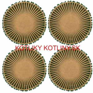 Okrúhle jutové podložky pod tanier zelené s pompónmi 37 cm, 4 ks