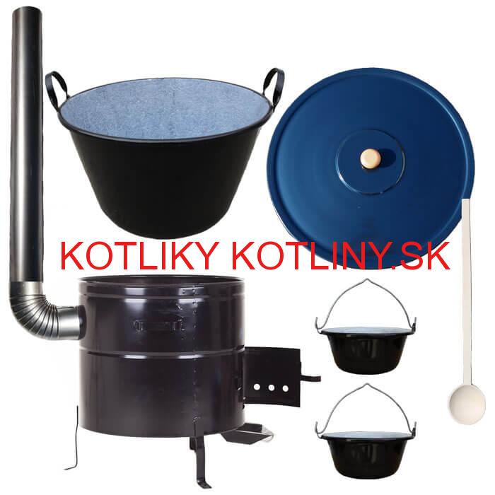 Zabíjačkový smaltovaný kotol 60 L + kovová kotlina 53 cm + 2 servírovacie kotlíky