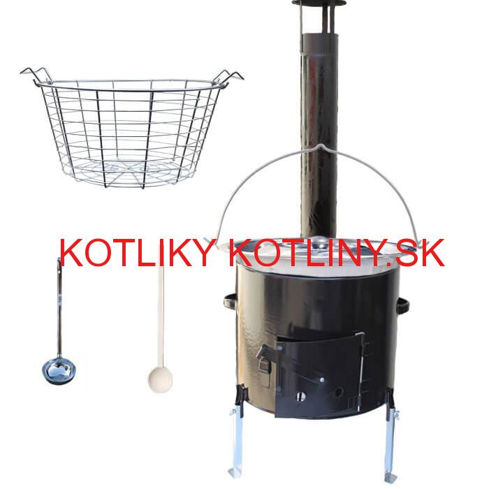 Nerezový kotlík 30 L (1,2 mm) + drôtený kôš + smaltovaná kotlina 45 Easy party (SMALT)