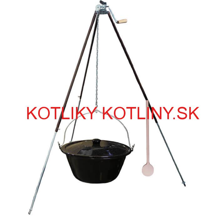 Smaltovaný kotlík 25 L (1,2 mm) + teleskopická trojnožka s poistnou kladkou + pokrievka