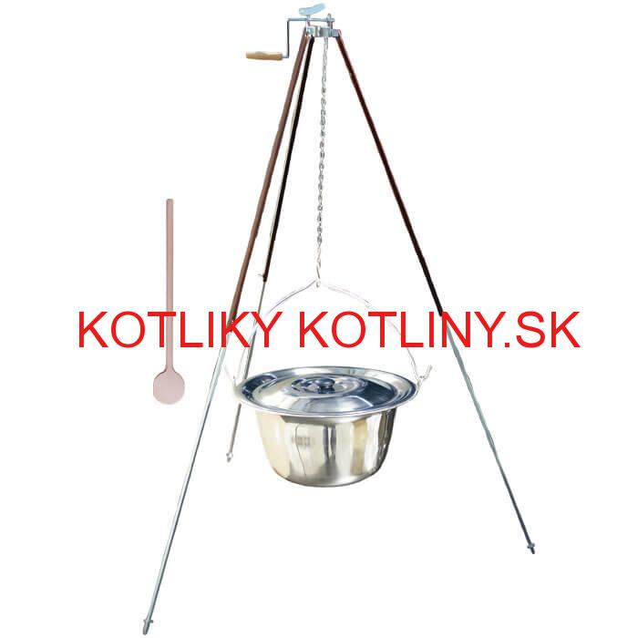 Antikorový kotlík 20 L (1,2 mm) + teleskopická trojnožka s poistnou kladkou + pokrievka