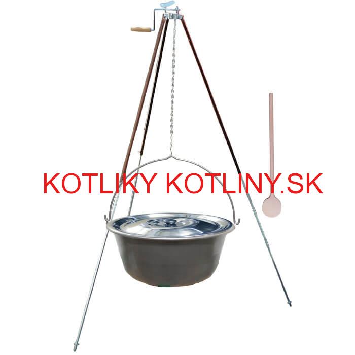 Nerezový kotlík 15 L (1,5 mm) + teleskopická trojnožka s poistnou kladkou + pokrievka