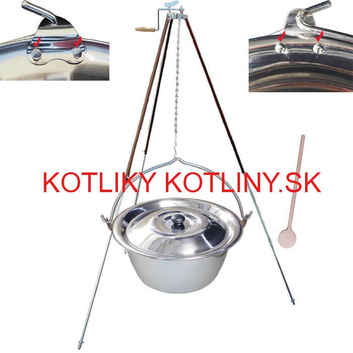 Antikorový kotlík 30 L (0,8 mm) s nitmi + teleskopická trojnožka s poistnou kladkou + pokrievka