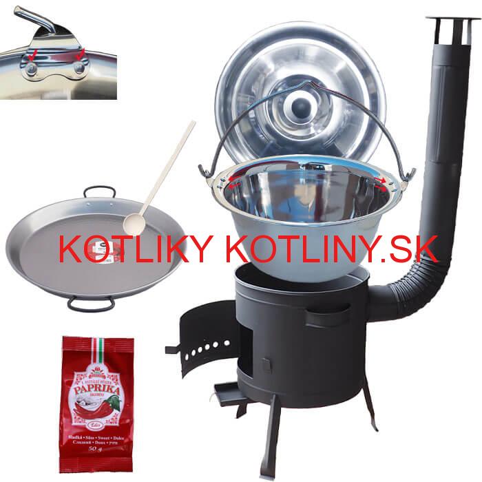 Zosilnený nerezový kotlík 15 L (0,8 mm) + Paella oceľová panvica + nízka žiaruvzdorná kotlina 36 cm PLUS 600