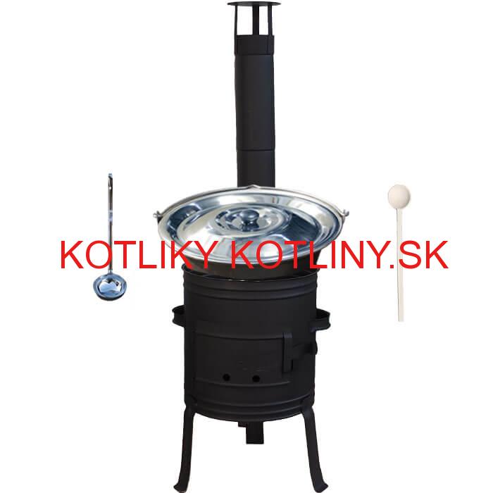 Nerezový kotlík 10 L (1,5 mm) + nízka žiaruvzdorná kotlina 33 cm PLUS 700 + vareška a naberačka