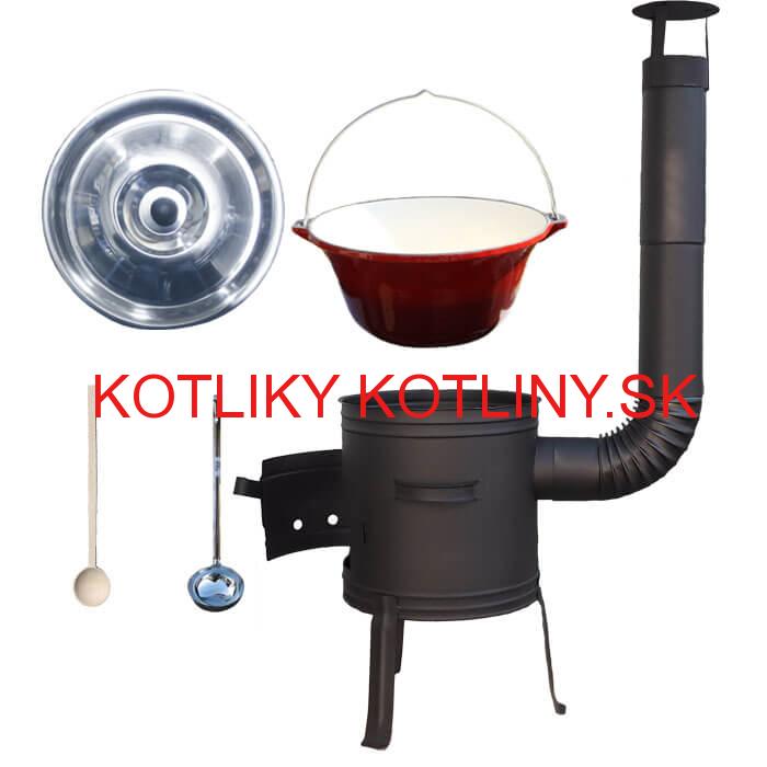 Liatinový kotlík 10 L so smaltovanou úpravou + nízka žiaruvzdorná kotlina 33 cm PLUS 700 + vareška a naberačka