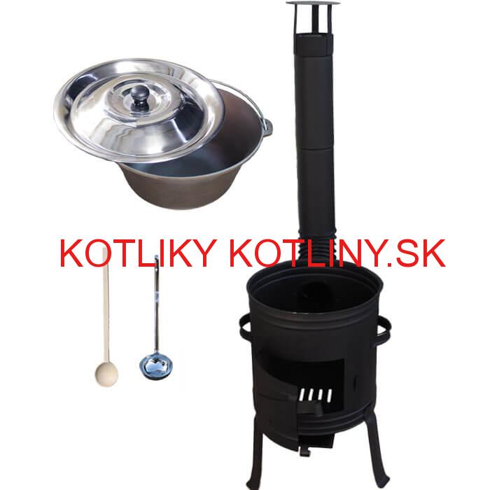 Liatinový kotlík 10 L + nízka žiaruvzdorná kotlina 33 cm PLUS 700 + vareška a naberačka