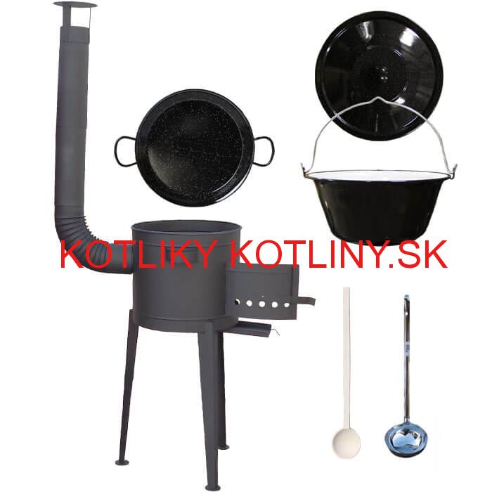 Smaltovaný kotlík 20 L (1,2 mm) + Paella smaltovaná panvica 46 cm + žiaruvzdorná vysoká kotlina 42 PLUS 600
