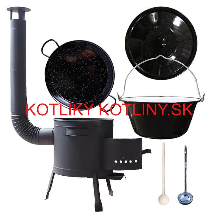 Smaltovaný kotlík 20 L + Paella smaltovaná panvica 46 cm + žiaruvzdorná nízka kotlina 42 PLUS 600