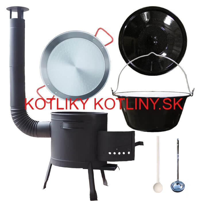 Smaltovaný kotlík 16 L + Paella oceľová panvica 42 cm + žiaruvzdorná nízka kotlina 39 PLUS 600