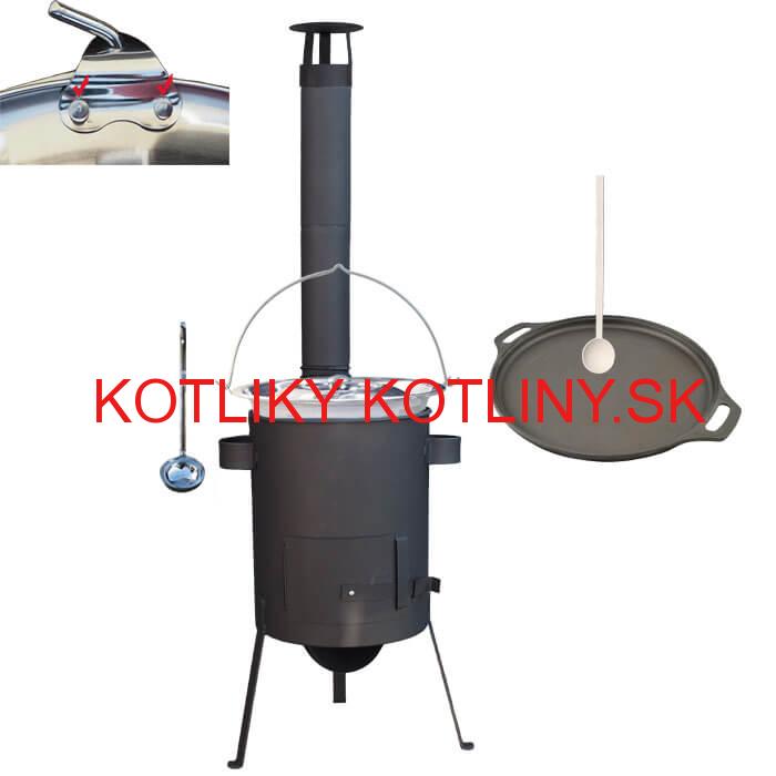 Antikorový kotlík 20 L (0,8 mm) + Liatinová panvica 43 cm + žiaruvzdorná kotlina 42 PLUS 600 4 MM