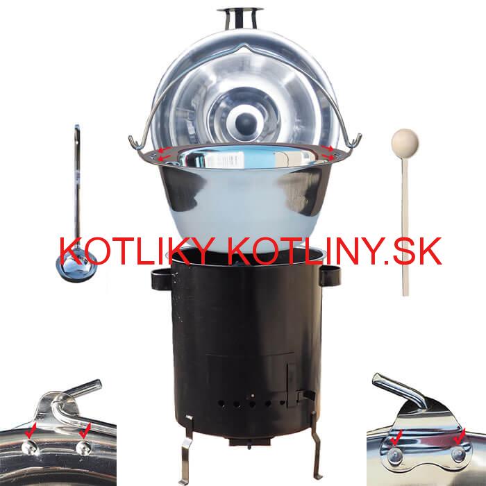 Nerezový kotlík 30 L (0,8 mm) zosilnený s nitmi + hrubostenná (1,5 mm) kovová kotlina 45 STRONG