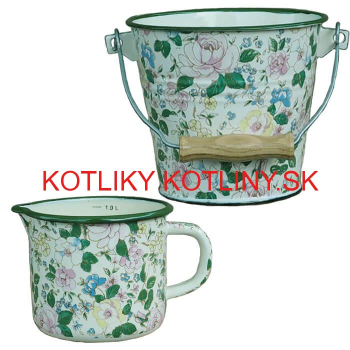 Smaltovaný hrnček s výlevkou 1 L+ vedro 1 L DECOR