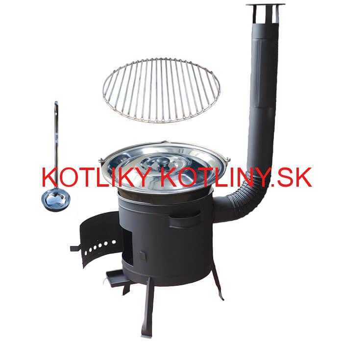 Nerezový kotlík 20 L (1,5 mm) + Nerezový rošt 45 cm + nízka žiaruvzdorná kotlina 42 cm PLUS 600