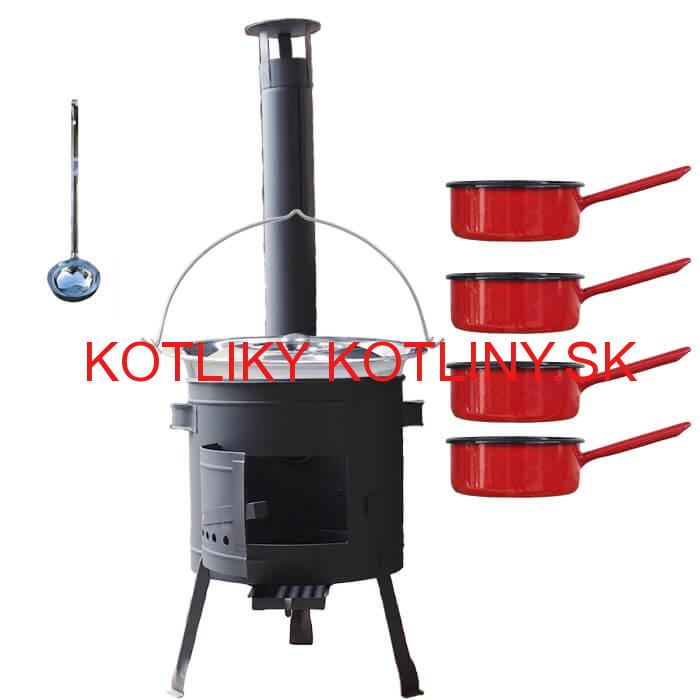 Nerezový kotlík 22 L (0,8 mm) INOX + smaltované rajnice 4 ks + nízka žiaruvzdorná kotlina 42 cm PLUS 600