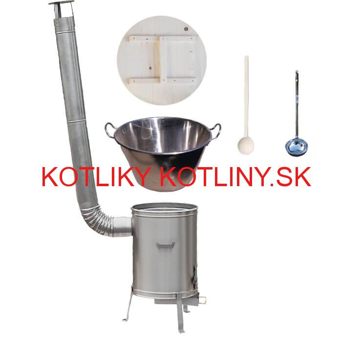 Zabíjačkový nerezový kotol 100 L + nerezová kotlina 60 cm + vareška a naberačka