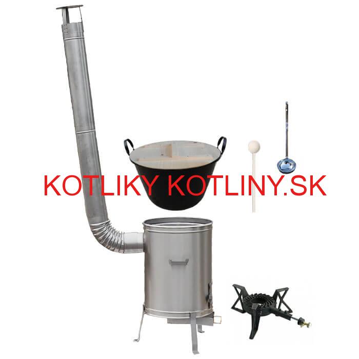 Zabíjačkový smaltovaný kotol 100 L + nerezová kotlina 60 cm + horák 7 kW + vareška a naberačka
